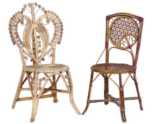 A PAIR OF VICTORIAN WICKER SIDE CHAIRS,