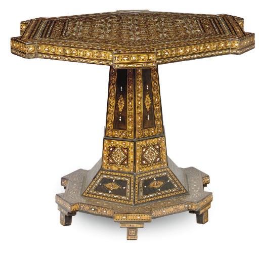 A SYRIAN MOTHER-OF-PEARL AND PARQUETRY CENTER TABLE**,