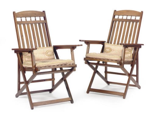 A PAIR OF ROSEWOOD AND HARDWOOD DECK CHAIRS**,