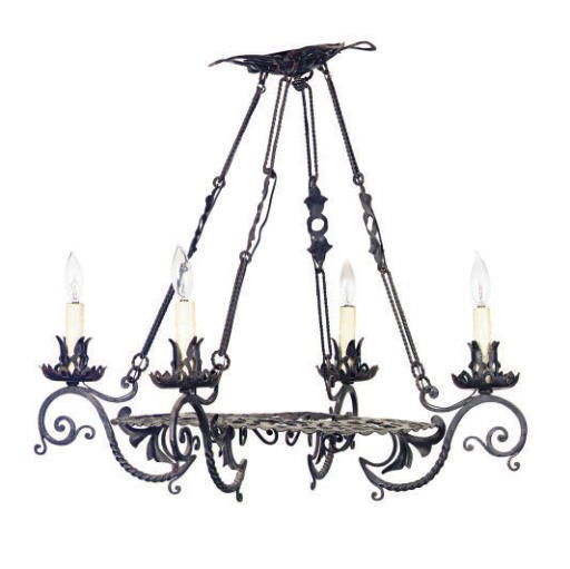 A WROUGHT IRON FOUR-LIGHT CHANDELIER,