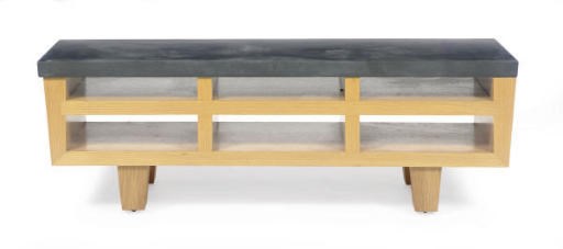 AN OAK AND SLATE LOW SHELF-TABLE,