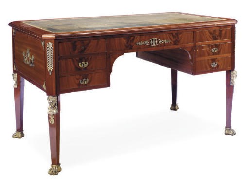 AN ORMOLU-MOUNTED MAHOGANY BUREAU PLAT,