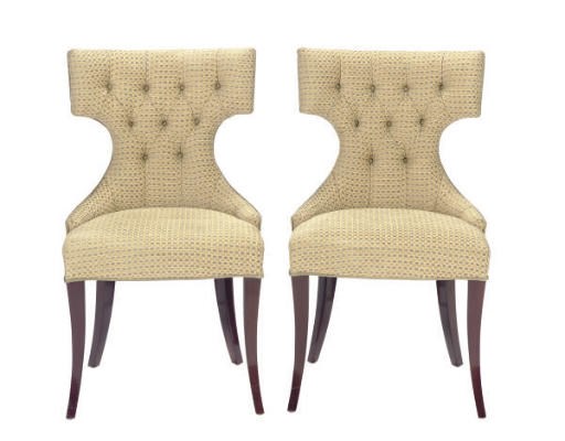 A SET OF SIX UPHOLSTERED DINING CHAIRS,