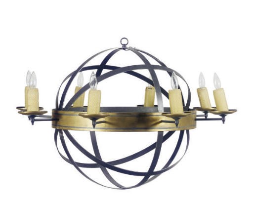 A PAIR OF PATINATED AND GILT-METAL EIGHT-BRANCH CHANDELIERS,