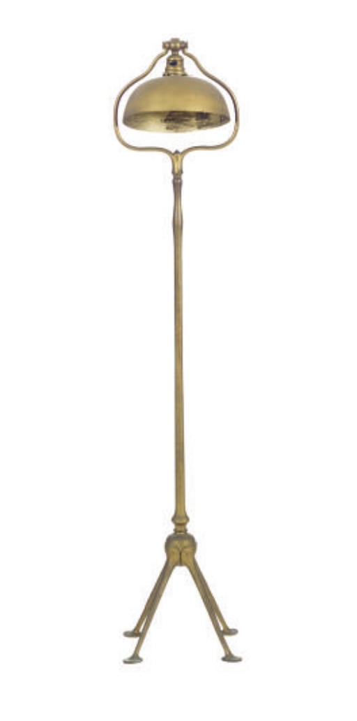 A PATINATED METAL FOUR-LEG FLOOR LAMP,