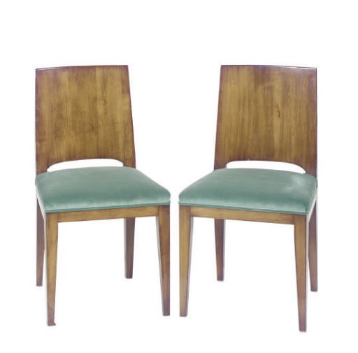 A SET OF TWELVE STAINED WALNUT DINING CHAIRS,