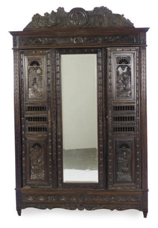 A NORTH EUROPEAN STAINED OAK ARMOIRE,