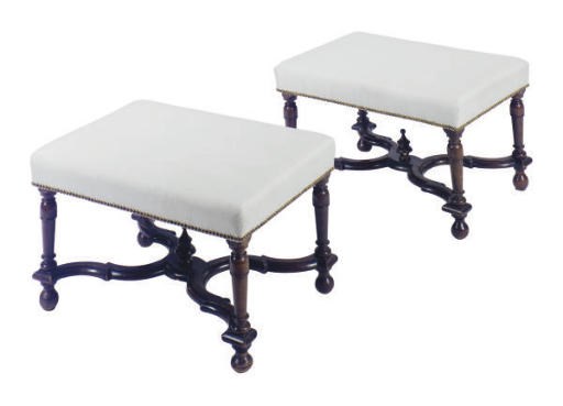 A PAIR OF ENGLISH WALNUT STOOLS,