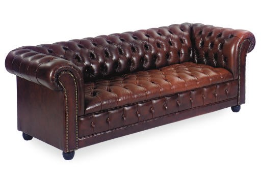 A BURGUNDY RED LEATHER CHESTERFIELD SOFA,