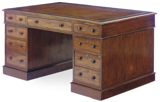 A VICTORIAN MAHOGANY PARTNER'S PEDESTAL DESK,