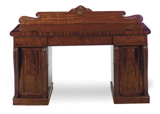 A VICTORIAN MAHOGANY DOUBLE-PEDESTAL SIDEBOARD,