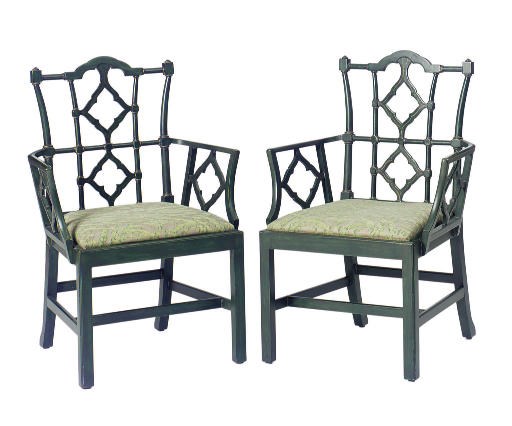 A SET OF EIGHT GREEN-PAINTED AND PARCEL GILT ARMCHAIRS,