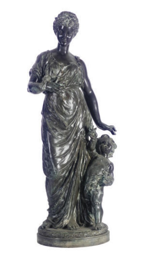 A FRENCH PATINATED BRONZE ALLEGORICAL FIGURE,