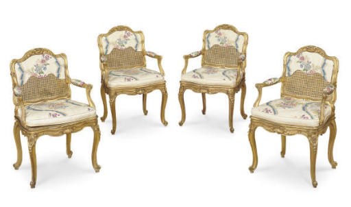 A SET OF FOUR FRENCH GILTWOOD FAUTEUILS,