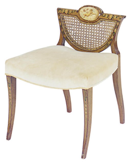 A PAINT-DECORATED WALNUT LOW SIDE CHAIR,