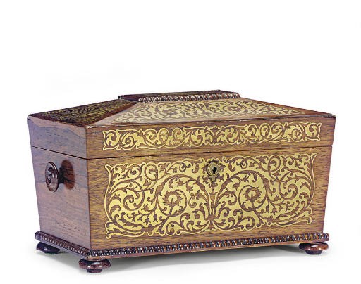 A REGENCY BRASS-INLAID ROSEWOOD TEA-CADDY**,