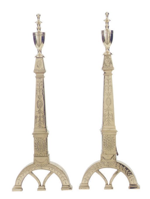 A PAIR OF GEORGE III BRASS ANDIRONS,