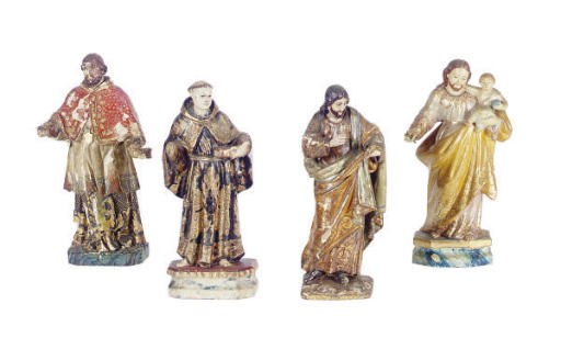 A GROUP OF FOUR POLYCHROME-PAINTED FIGURES OF SAINTS,