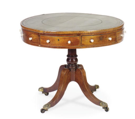 A GEORGE III MAHOGANY DRUM TABLE,