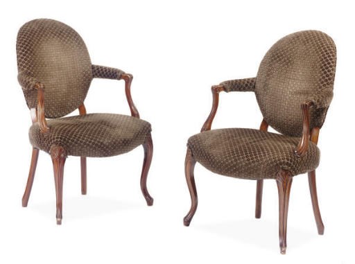 A SET OF SIX GEORGE III MAHOGANY OPEN ARMCHAIRS,
