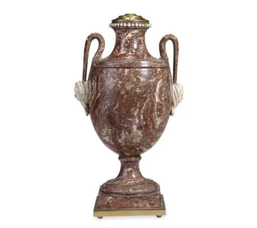 A FAUX MARBLE GLAZED POTTERY LAMP
