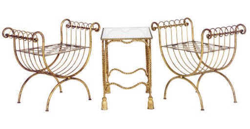 A PAIR OF GILT-METAL STOOLS,