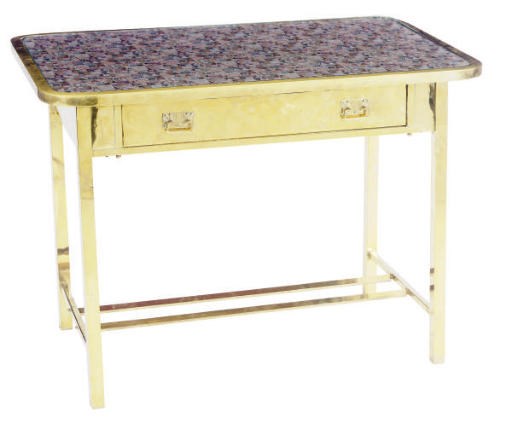 A VIENNESE BRASS AND GLASS WRITING TABLE,
