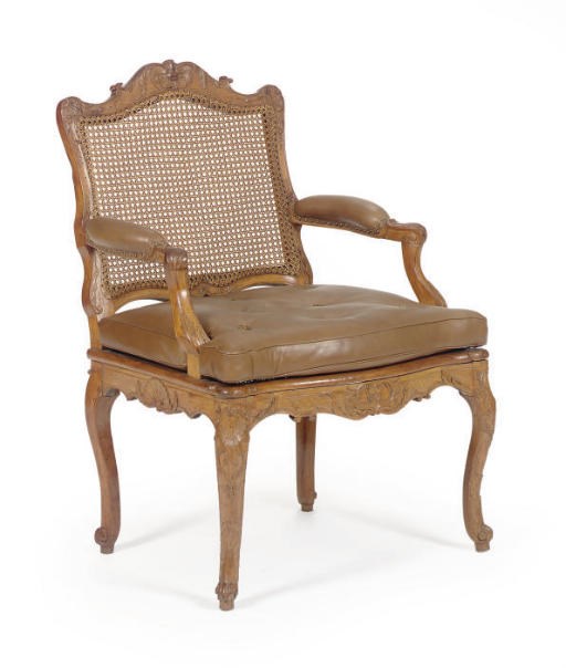 A REGENCE BEECHWOOD AND CANED FAUTEUIL,