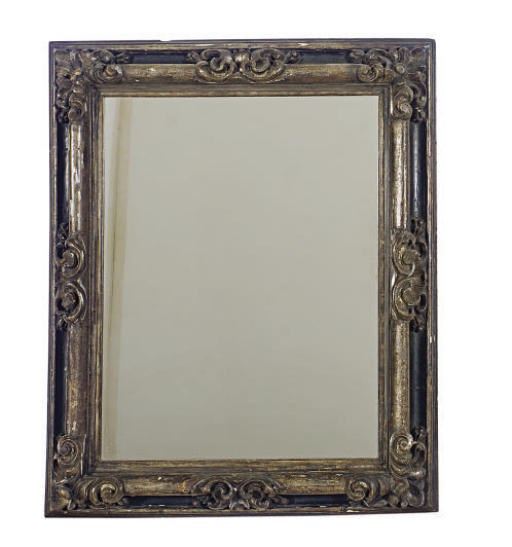 AN ITALIAN SILVERED AND PART-EBONIZED WALL MIRROR,