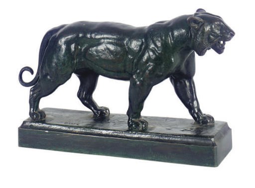 A PATINATED BRONZE FIGURE OF A TIGER,