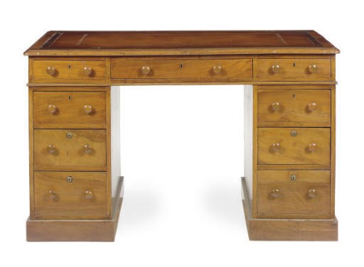 A VICTORIAN MAHOGANY DOUBLE-PEDESTAL DESK,