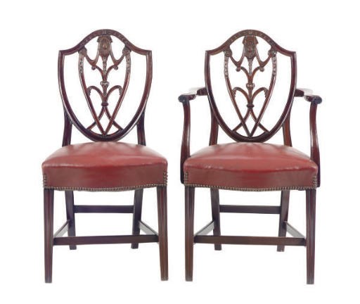 A SET OF EIGHT ENGLISH MAHOGANY DINING CHAIRS,
