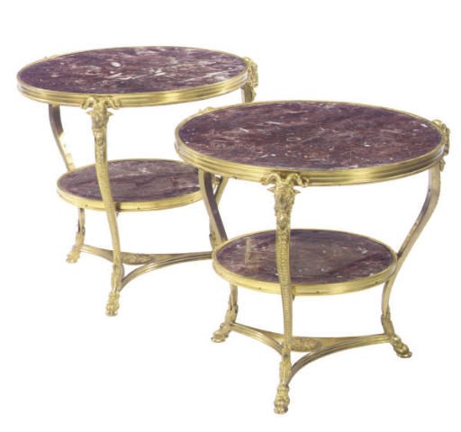 A PAIR OF GILT-METAL MOUNTED ROUGE MARBLE GUERIDONS,