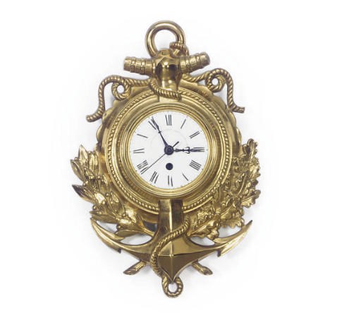 A FRENCH GILT-BRONZE NAUTICAL MOTIF WALL CLOCK,