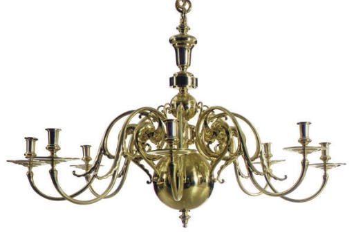 A BRASS EIGHT-LIGHT CHANDELIER,