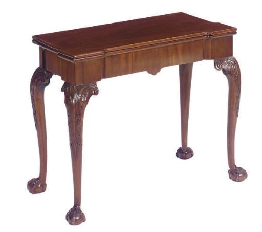 A GEORGE II MAHOGANY INVERTED-BREAKFRONT CARD TABLE,