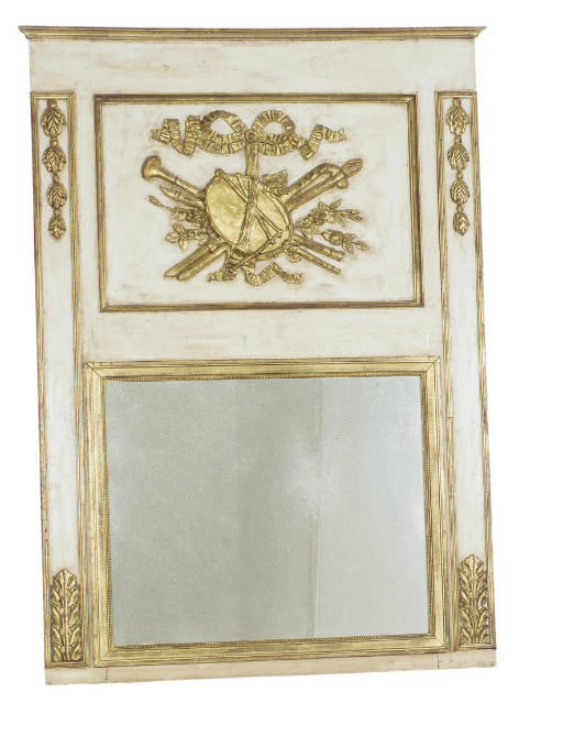A CREAM-PAINTED AND PARCEL-GILT TRUMEAU,