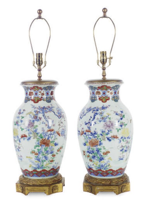 A PAIR OF JAPANESE PORCELAIN VASES MOUNTED AS LAMPS,