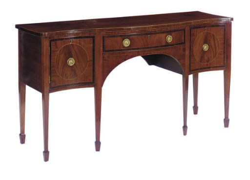 AN ENGLISH INLAID MAHOGANY SERPENTINE SIDEBOARD,