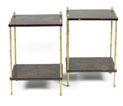 A PAIR OF BLACK AND GILT-LACQUERED SIDE TABLES,