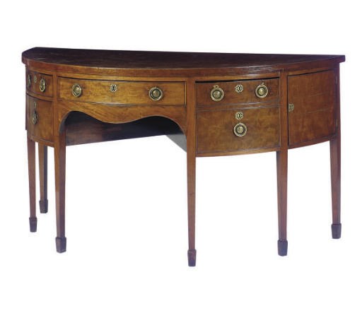 AN ENGLISH MAHOGANY DEMILUNE SIDEBOARD,