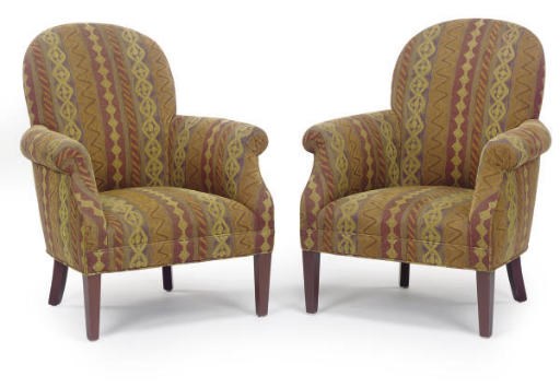 A PAIR OF UPHOLSTERED ARMCHAIRS,