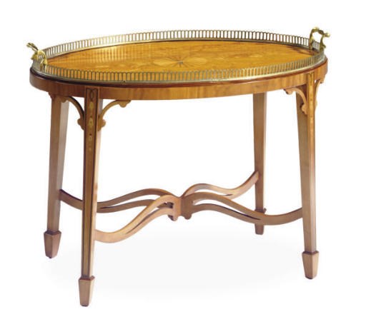 AN ENGLISH SATINWOOD AND MARQUETRY TRAY-ON-STAND,