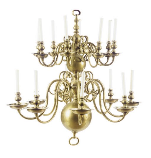 AN ANGLO-DUTCH SIXTEEN BRANCH BRASS CHANDELIER,