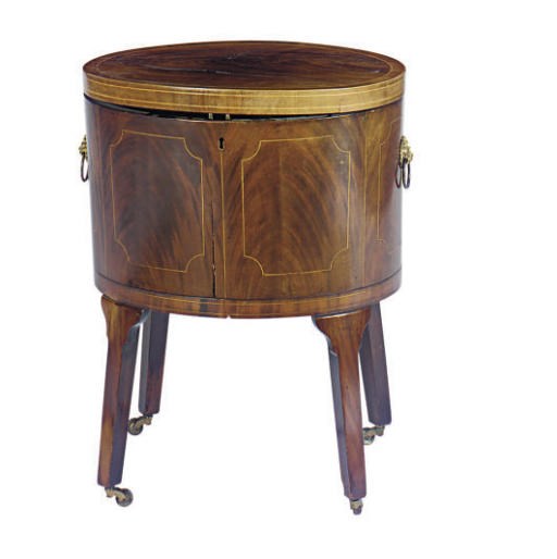 A GEORGE III LINE-INLAID MAHOGANY CELLARET,