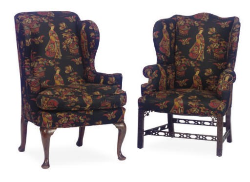 AN ENGLISH WALNUT WINGBACK ARMCHAIR,