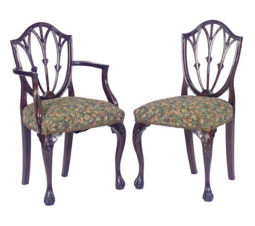 A SET OF FOURTEEN ENGLISH MAHOGANY DINING CHAIRS,