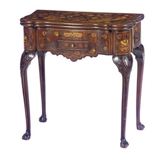 A DUTCH WALNUT AND MARQUETRY DOUBLE-FOLD-OVER GAMES TABLE,