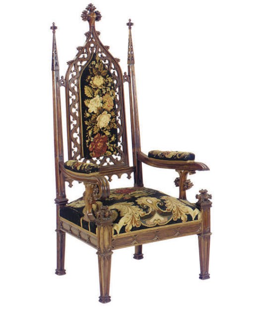 AN AMERICAN GOTHIC REVIVAL ROSEWOOD ARMCHAIR,