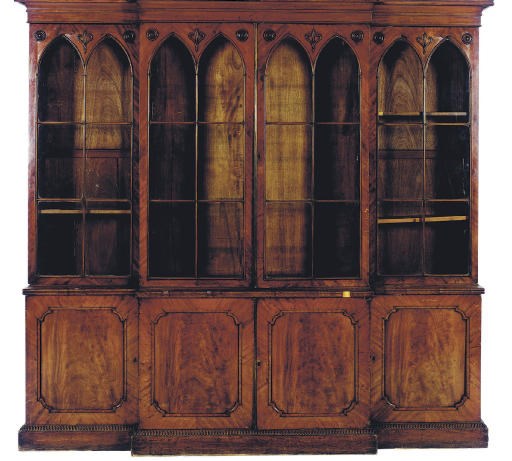 A VICTORIAN MAHOGANY BREAKFRONT BOOKCASE,
